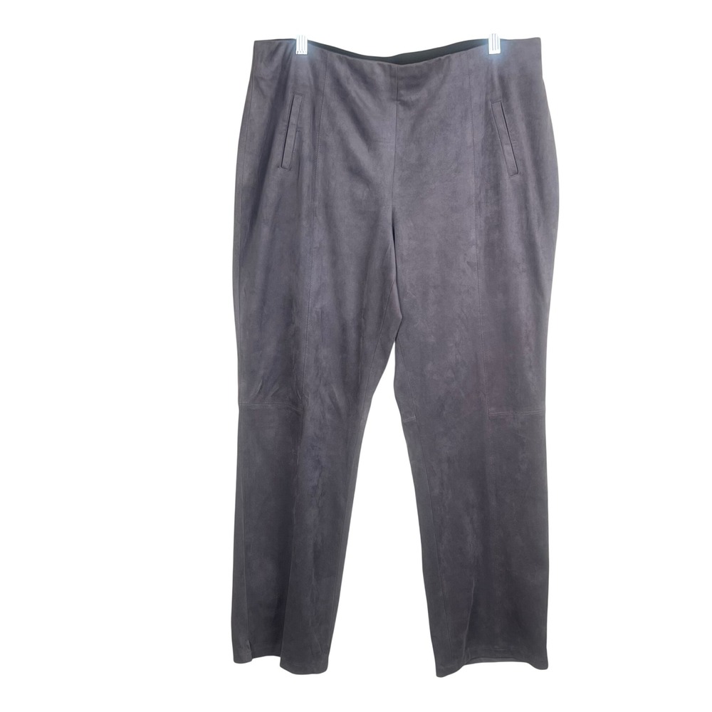 TravelSmith Pants Faux Suede 16P Straight Leg Gray Purple Minimalist Travel